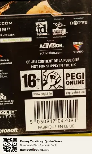 Enemy Territory: Quake Wars Xbox 360, France box back