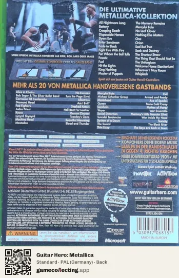 Guitar Hero: Metallica Xbox 360, Germany box back