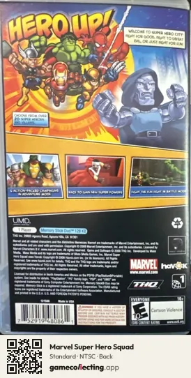 Marvel Super Hero Squad PlayStation Portable, NTSC box back