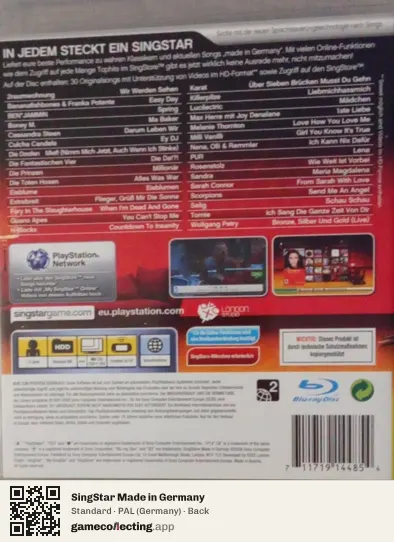 SingStar Made in Germany PlayStation 3, Germany box back