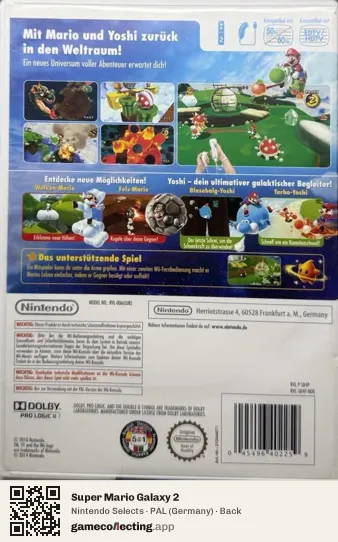Super Mario Galaxy 2 Nintendo Wii, Germany box back
