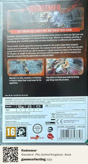 Redeemer Nintendo Switch, United Kingdom box back