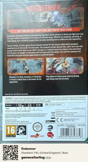 Redeemer Nintendo Switch, United Kingdom box back