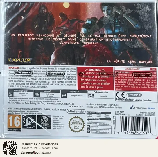 Resident Evil: Revelations Nintendo 3DS, France box back