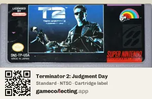 Terminator 2: Judgment Day Super Nintendo Entertainment System, NTSC cartridge label