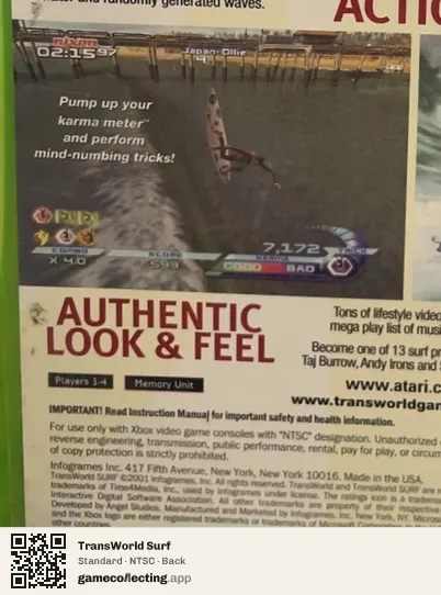 TransWorld Surf Xbox, NTSC box back