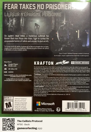 The Callisto Protocol Xbox One, NTSC box back
