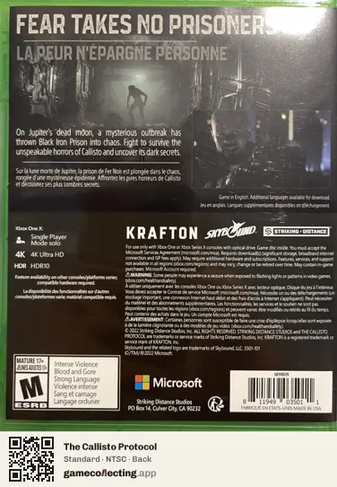 The Callisto Protocol Xbox One, NTSC box back