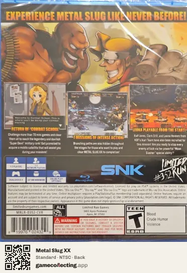 Metal Slug XX PlayStation 4, NTSC box back