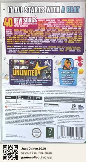 Just Dance 2019 Nintendo Switch, PAL box back