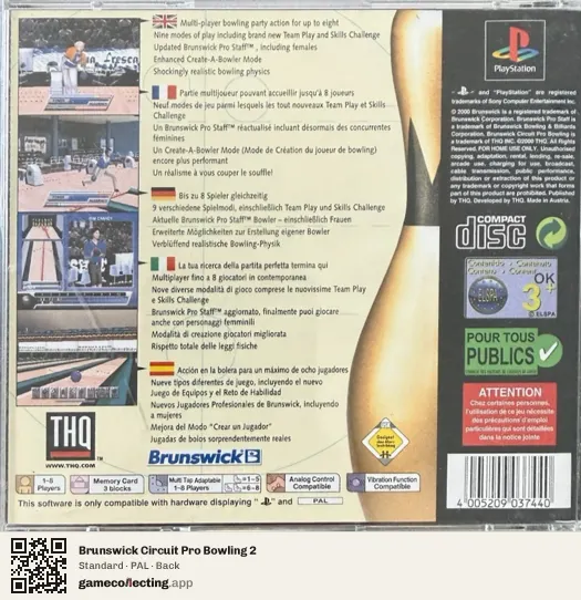Brunswick Circuit Pro Bowling 2 PlayStation, PAL box back