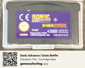 Sonic Advance / Sonic Battle Game Boy Advance, PAL cartridge label