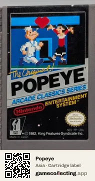 Popeye Nintendo Entertainment System, Asia cartridge label