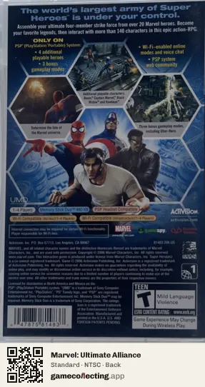 Marvel: Ultimate Alliance PlayStation Portable, NTSC box back