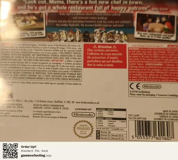 Order Up!! Nintendo 3DS, PAL box back