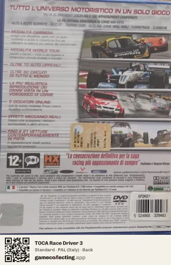 TOCA Race Driver 3 PlayStation 2, Italy box back