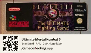 Ultimate Mortal Kombat 3 Super Nintendo Entertainment System, PAL cartridge label