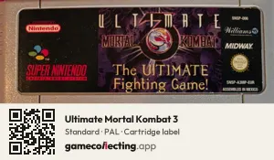 Ultimate Mortal Kombat 3 Super Nintendo Entertainment System, PAL cartridge label