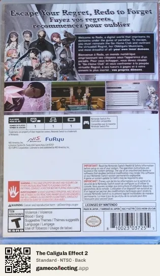 The Caligula Effect 2 Nintendo Switch, NTSC box back