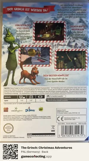The Grinch: Christmas Adventures Nintendo Switch, Germany box back