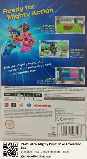 PAW Patrol Mighty Pups: Save Adventure Bay Nintendo Switch, United Kingdom box back