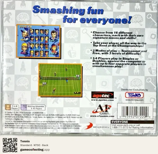 Tennis PlayStation, NTSC box back