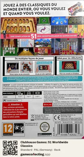 Clubhouse Games: 51 Worldwide Classics Nintendo Switch, Germany box back
