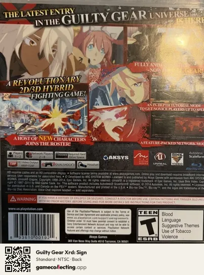 Guilty Gear Xrd: Sign PlayStation 3, NTSC box back