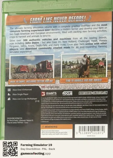 Farming Simulator 19 Xbox One, PAL box back