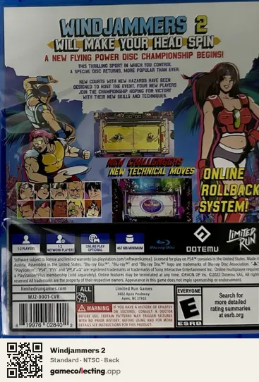 Windjammers 2 PlayStation 4, NTSC box back