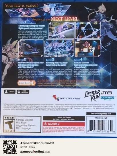 Azure Striker Gunvolt 3 PlayStation 5, NTSC box back