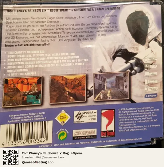 Tom Clancy's Rainbow Six: Rogue Spear Sega Dreamcast, Germany box back