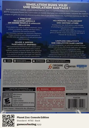 Planet Zoo: Console Edition PlayStation 5, NTSC box back