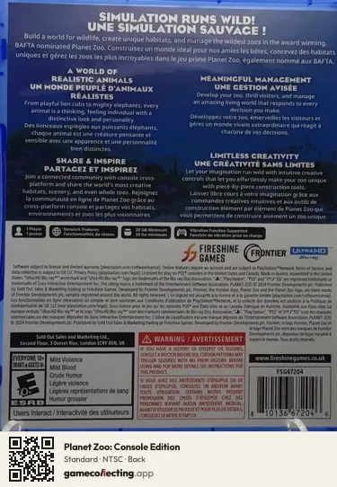 Planet Zoo: Console Edition PlayStation 5, NTSC box back