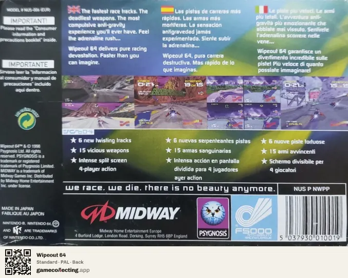 Wipeout 64 Nintendo 64, PAL box back