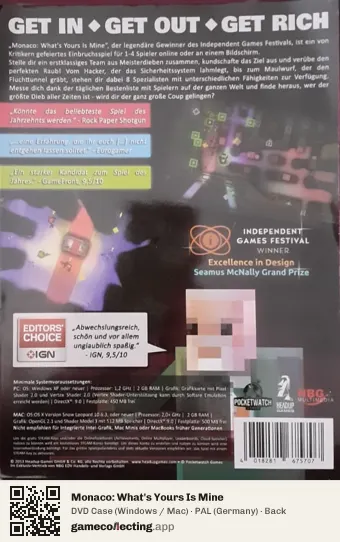 Monaco: What's Yours Is Mine Computer, Germany box back