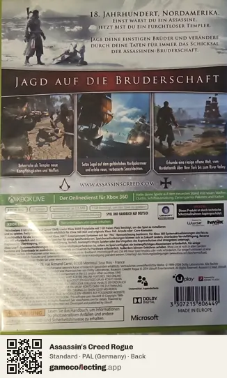 Assassin's Creed Rogue Xbox 360, Germany box back