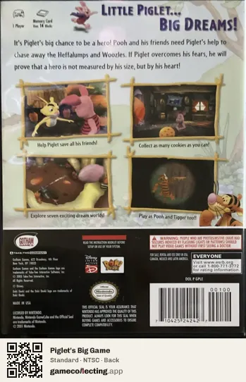 Piglet's Big Game Nintendo GameCube, NTSC box back