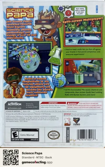 Science Papa Nintendo Wii, NTSC box back