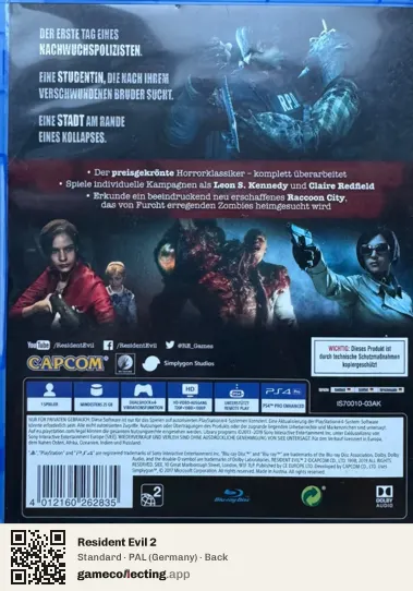 Resident Evil 2 PlayStation 4, Germany box back
