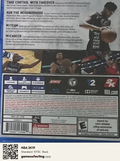 NBA 2K19 PlayStation 4, NTSC box back