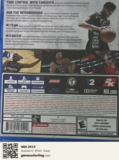 NBA 2K19 PlayStation 4, NTSC box back