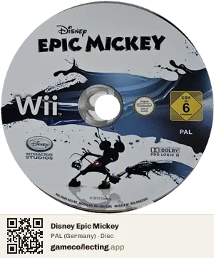 Disney Epic Mickey Nintendo Wii, PAL disc