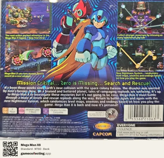 Mega Man X6 PlayStation, NTSC box back