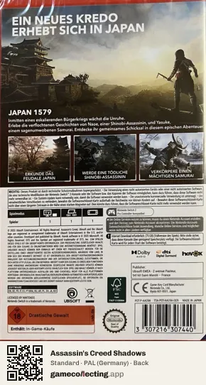 Assassin's Creed Shadows Nintendo Switch 2, Germany box back