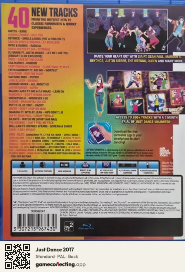 Just Dance 2017 PlayStation 4, PAL box back
