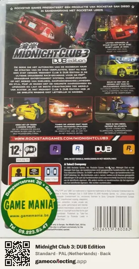 Midnight Club 3: DUB Edition PlayStation Portable, Netherlands box back