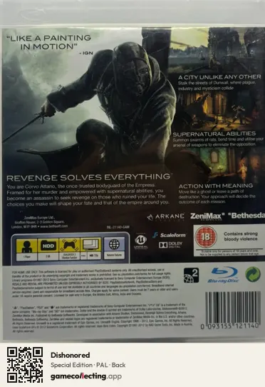 Dishonored PlayStation 3, PAL box back