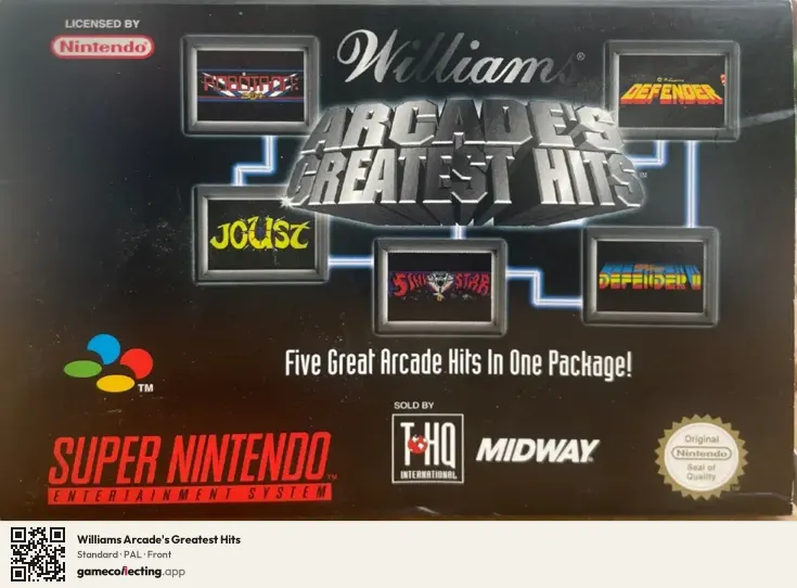 Williams Arcade's Greatest Hits Super Nintendo Entertainment System, PAL box front