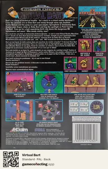 Virtual Bart Sega Mega Drive / Genesis, PAL box back